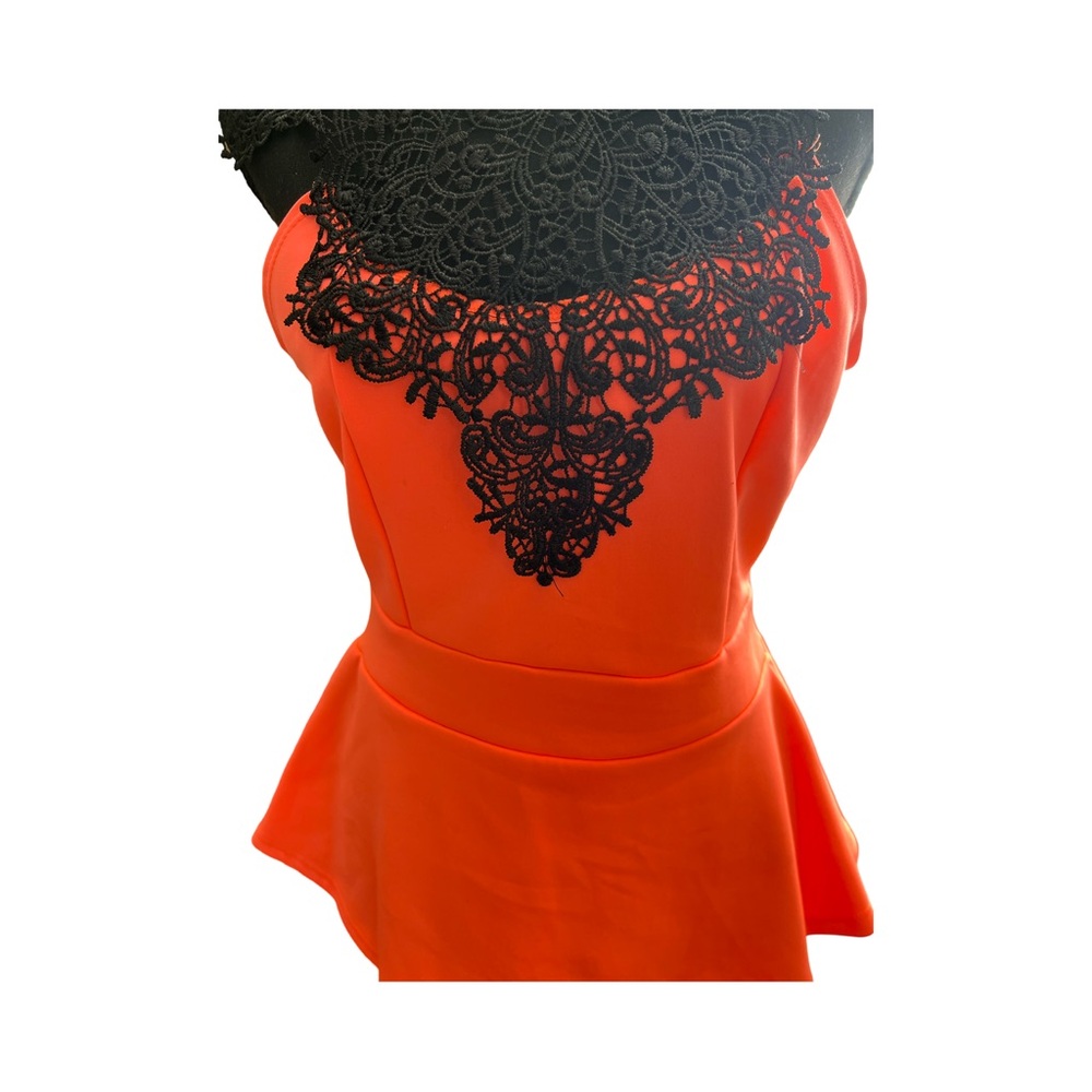 Elegant Orange Short with Black Lace Detail